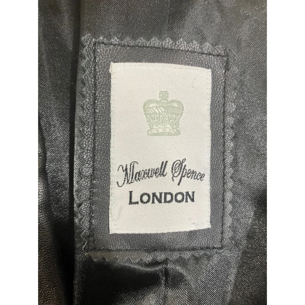 Maxwell Spence London Black Genuine Leather Blazer Jacket Womens XL 2 Button 90s